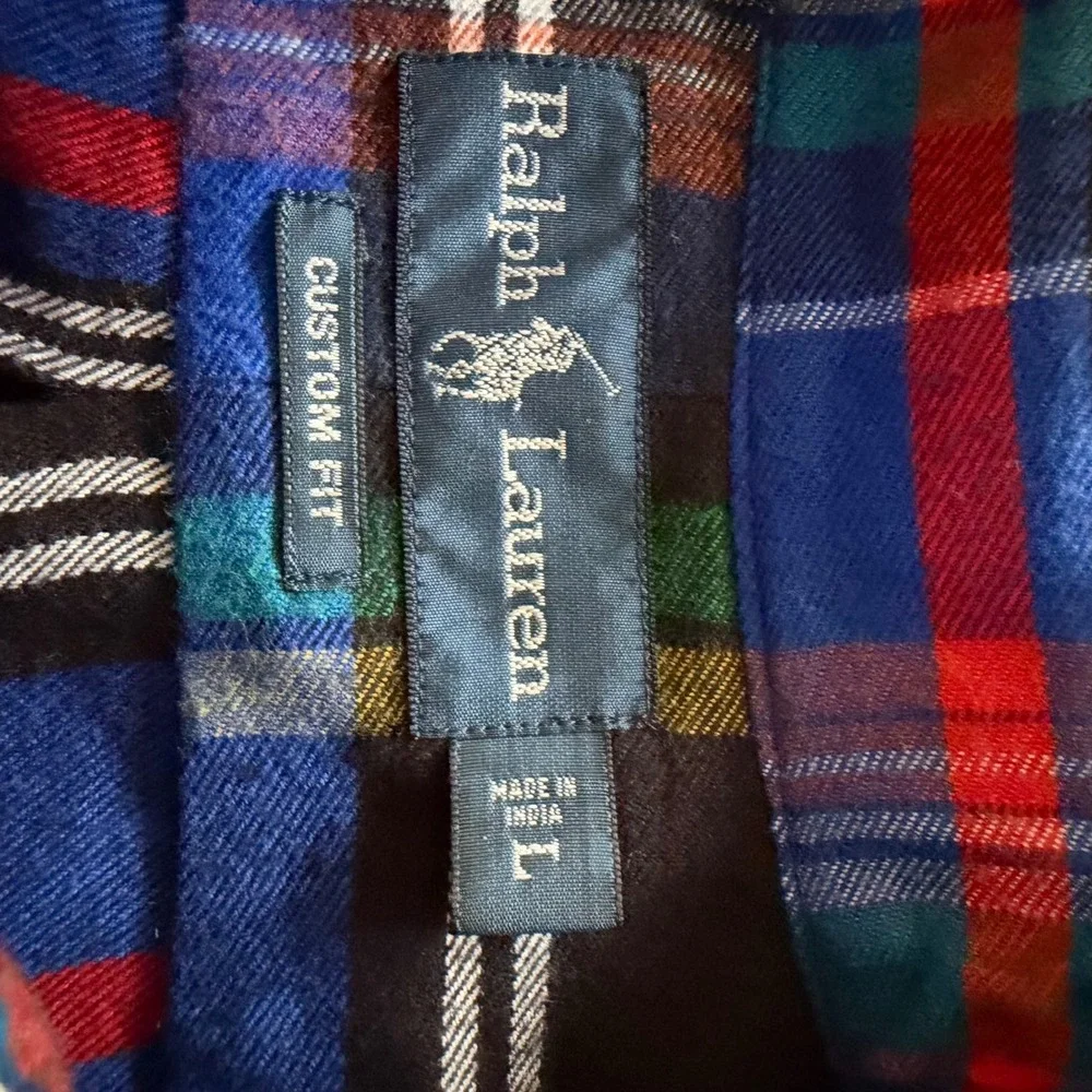 Ralph Lauren Mens  Custom Fit Plaid Flannel Button Down Shirt Multi Color Size L